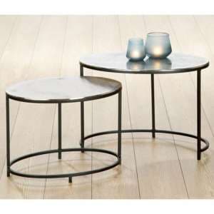Yreka Oval Set Of 2 Nesting Tables In Silver With Metal Frame - UK