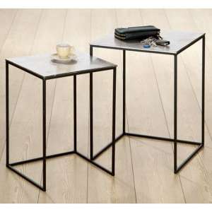 Yreka Square Set Of 2 Nesting Tables In Silver With Metal Frame - UK