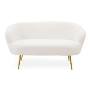 Yurga Fabric 2 Seater Sofa In Plush White With Gold Legs - UK