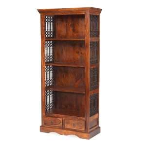 Zander Wooden Bookcase In Sheesham Hardwood With 2 Drawers