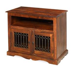 Zander Wooden TV Cabinet Small In Sheesham Hardwood With 2 Doors - UK