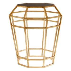 Zaria Drum Shaped Glass Top Side Table With Gold Frame - UK