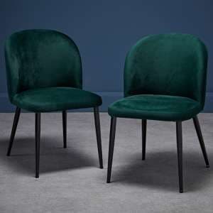 Zaza Green Velvet Dining Chairs With Black Legs In Pair