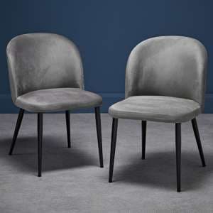 Zaza Grey Velvet Dining Chairs With Black Legs In Pair