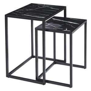 Zell Wooden Nest Of 2 Tables In Black Marble Effect - UK