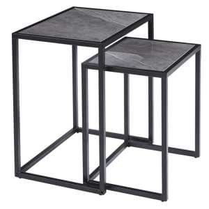 Zell Wooden Nest Of 2 Tables In Grey Marble Effect - UK