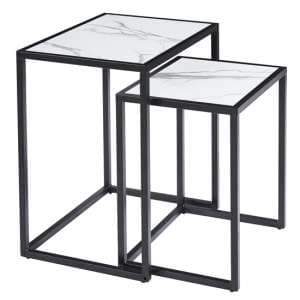 Zell Wooden Nest Of 2 Tables In White Marble Effect - UK