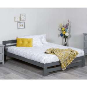 Zenota Wooden Double Bed In Grey - UK