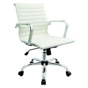 Zexa Faux Leather Office Chair In White With Chrome Metal Frame