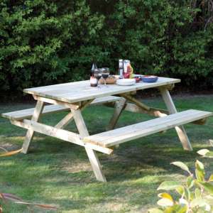 Zox Wooden 6 Seater Picnic Dining Set In Natural Timber