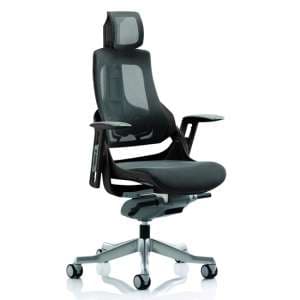 Zure Black Frame Headrest Office Chair In Charcoal With Arms - UK