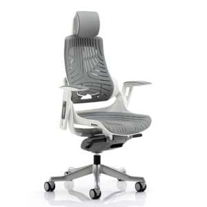 Zure Executive Headrest Office Chair In Gel Grey With Arms - UK