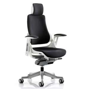 Zure Fabric Executive Headrest Office Chair In Black With Arms - UK