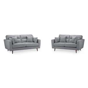 Zurich Fabric 3+2 Seater Sofa Set In Grey With Brown Wooden Legs - UK