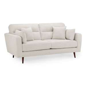 Zurich Fabric 3 Seater Sofa In Beige With Brown Wooden Legs - UK