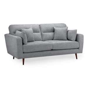 Zurich Fabric 3 Seater Sofa In Grey With Brown Wooden Legs - UK