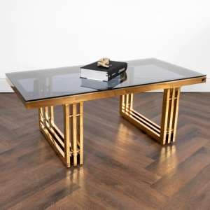 Zurich Smoked Glass Coffee Table With Gold Metal Frame - UK
