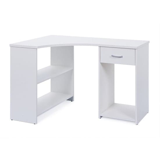 Halifax Corner Computer Desk In White With Drawer And Shelves_2