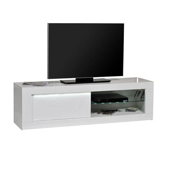 Carmen TV Cabinet In White Gloss With Sliding Door And LED Light