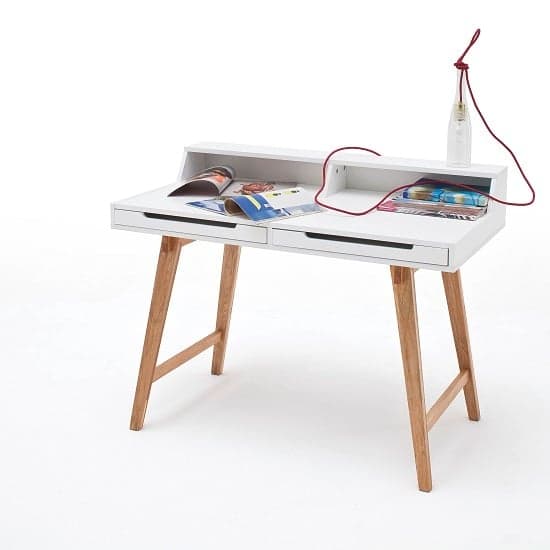 Coupar Laptop Desk In Matt White With Solid Beech Legs_2