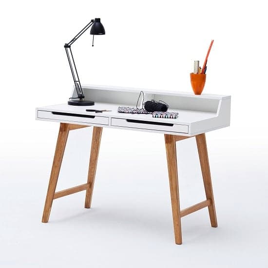 Coupar Laptop Desk In Matt White With Solid Beech Legs_3