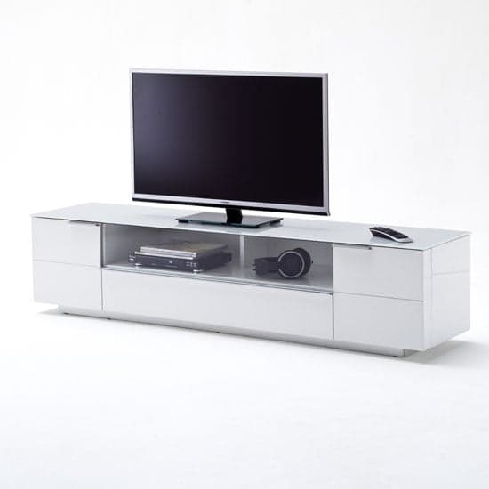 Canberra LCD TV Stand In Glass Top And White Gloss With 2 Door_1