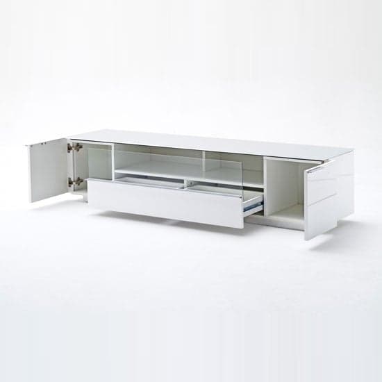 Canberra LCD TV Stand In Glass Top And White Gloss With 2 Door_3