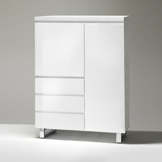 Sydney Highboard In White High Gloss With 2 Door And 3 Drawers_2
