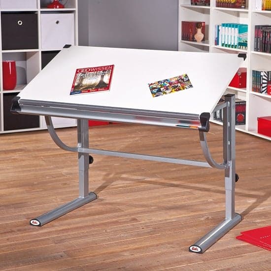 Charlie Children Computer Desk In White And Silver Grey Metal_1