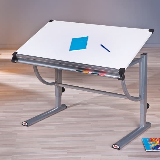 Charlie Children Computer Desk In White And Silver Grey Metal