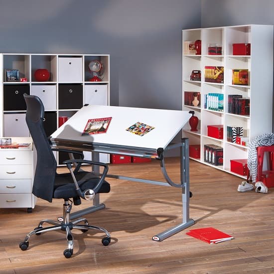 Charlie Children Computer Desk In White And Silver Grey Metal