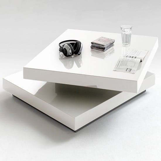 Hugo Rotating Square High Gloss Coffee Table In White_1