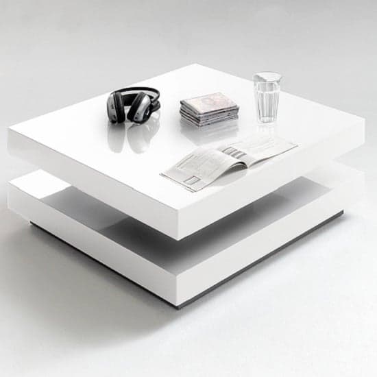 Hugo Rotating Square Coffee Table White High Gloss Furniture in Fashion