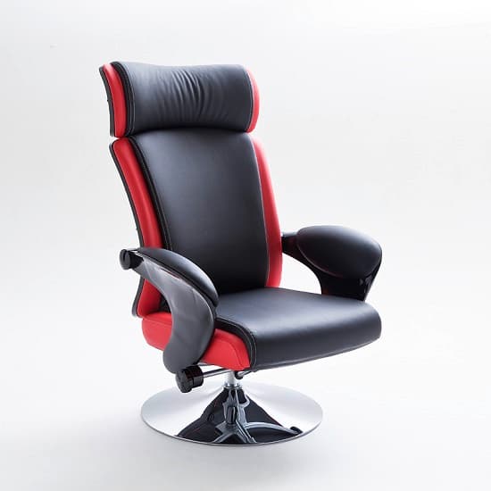 Liam Reclining Chair In Black And Red Faux Leather With Stool_6