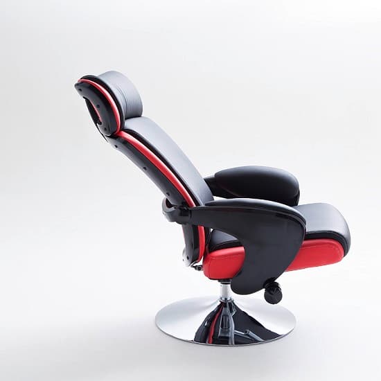 Liam Reclining Chair In Black And Red Faux Leather With Stool_9