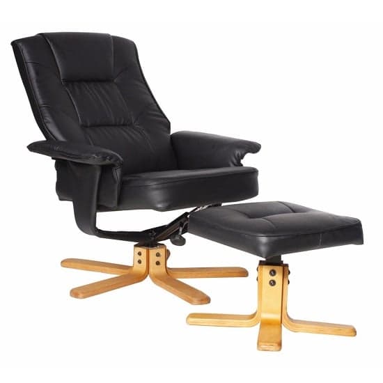 Canzone Recliner Chair In Black Faux Leather With Footstool_2