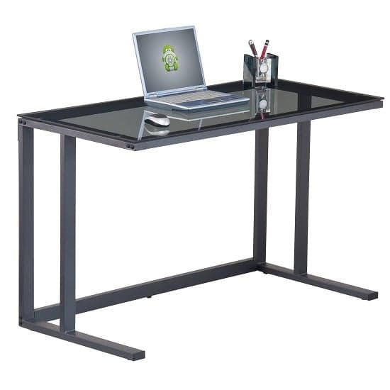 Aswan Glass Computer Desk In Smoked With Black Metal Frame