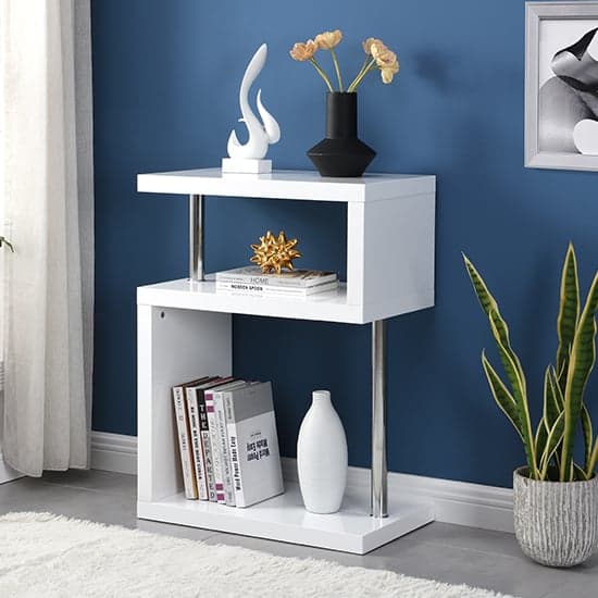 Albania High Gloss 3 Tiers Shelving Unit In White
