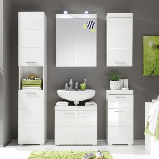Amanda Tall Bathroom Cabinet In White With High gloss Fronts_3