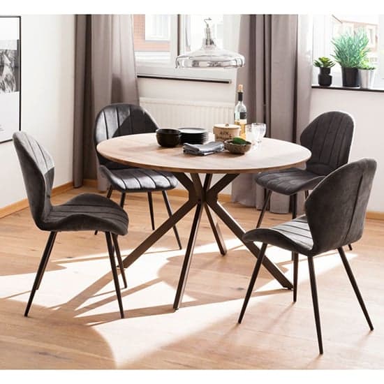 Artois Wooden Dining Table Round In Wild Oak And Anthracite Legs_6