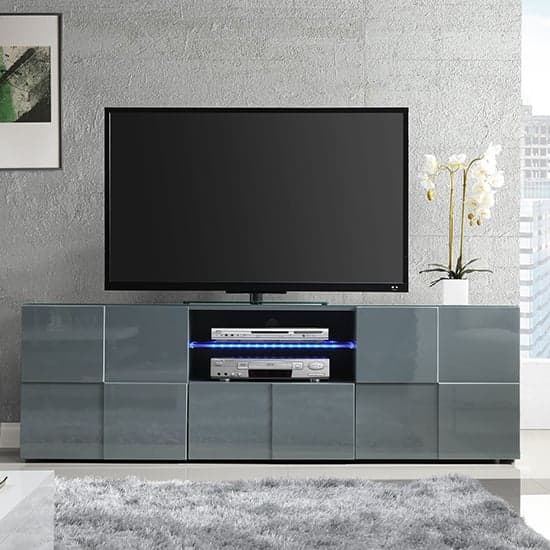 Aspen High Gloss TV Sideboard In Grey With LED Lights_2