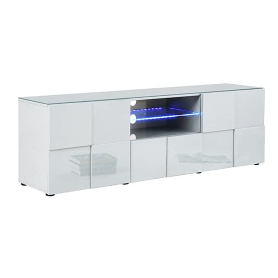 Aspen High Gloss TV Sideboard In White With LED Lights_3