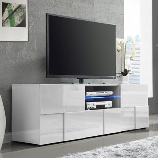 Aspen High Gloss TV Sideboard In White With LED Lights_1