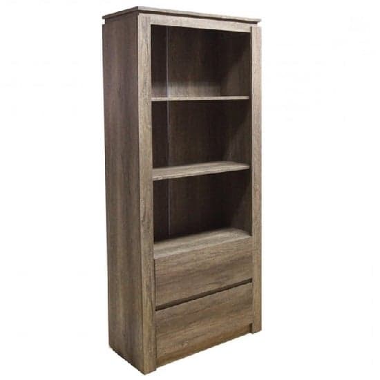 Camerton Wooden Bookcase In Oak With 2 Drawers And Shelves_1