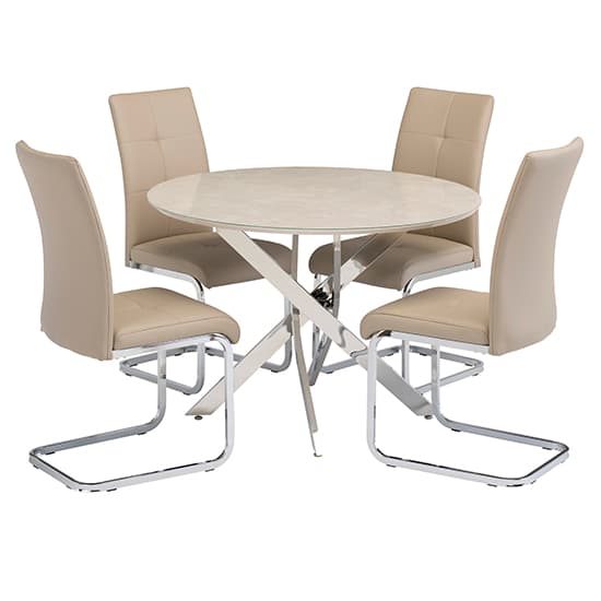 Caprika Marble Effect Dining Set In Taupe With 4 Flotin Chairs_2