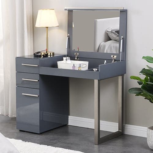 Carter High Gloss Dressing Table With Mirror In Grey_1
