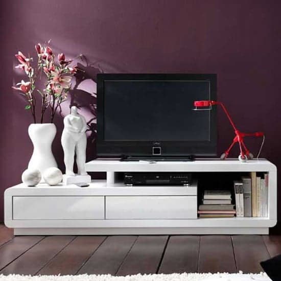 Celia High Gloss TV Stand With 2 Drawers In White_1