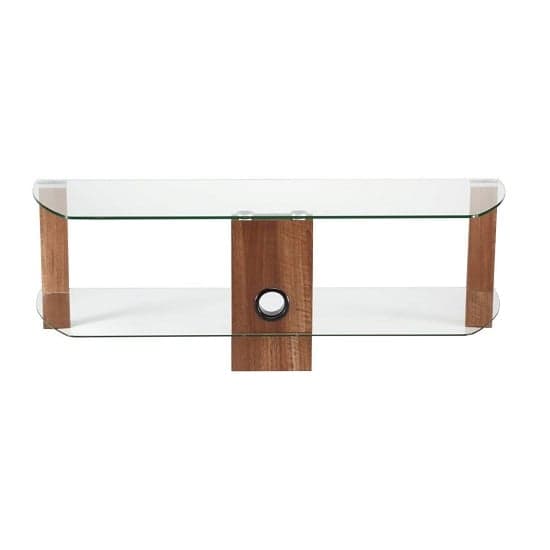 Clevedon Small Clear Glass TV Stand With Walnut Frame_2