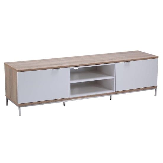 Clevedon Medium Wooden TV Stand In Light Oak And White