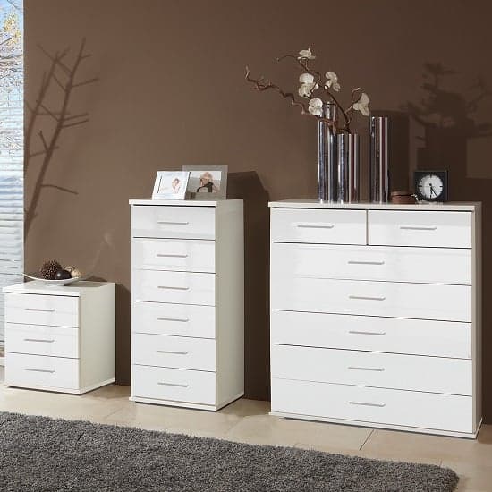 Alton Bedside Cabinet In High Gloss Alpine White With 3 Drawers_2